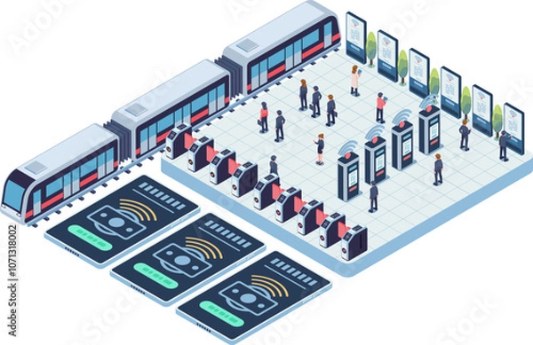 Fototapeta Isometric Metro Station with Automated Fare Collection Systems