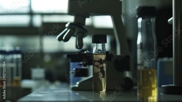 Fototapeta Close-up of microscope slide revealing intricate fungal spores, essential for research on fungal diseases and microbiology studies.