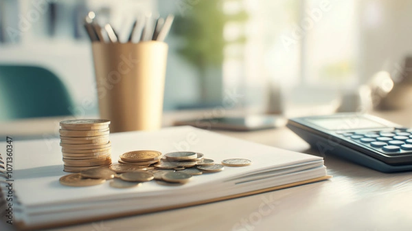 Fototapeta Coins on the table in office. Business and finance concept.