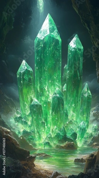 Fototapeta Emerald Crystal Caves: A Fantasy Landscape