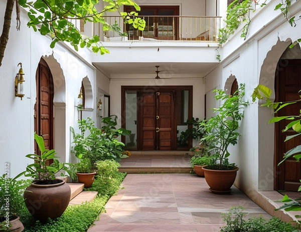 Fototapeta minimalist image of an Indian courtyard villa designed with simplicity and elegance.