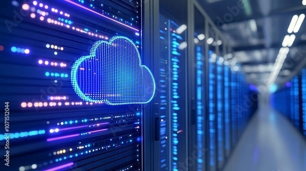 Fototapeta Modern Data Center with Cloud Computing Concept Representing Digital Storage Solutions