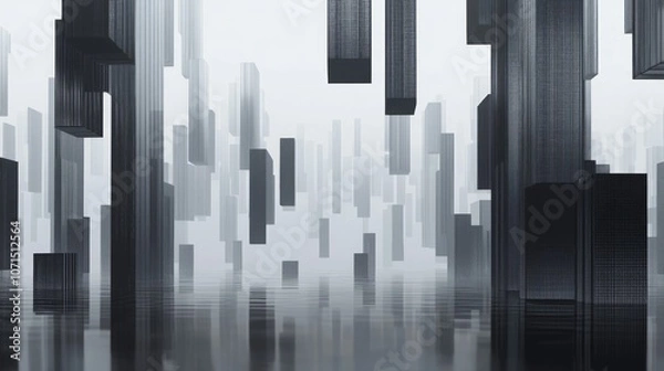 Fototapeta Cybersecurity Evolved: Abstract 3D Render of Futuristic Cyber Landscape with Floating Geometric Shapes and Data Lines