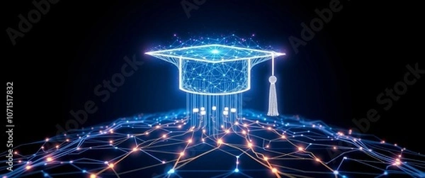 Fototapeta Digital Graduation Cap Symbolizes Online Education and Technological Advancement.