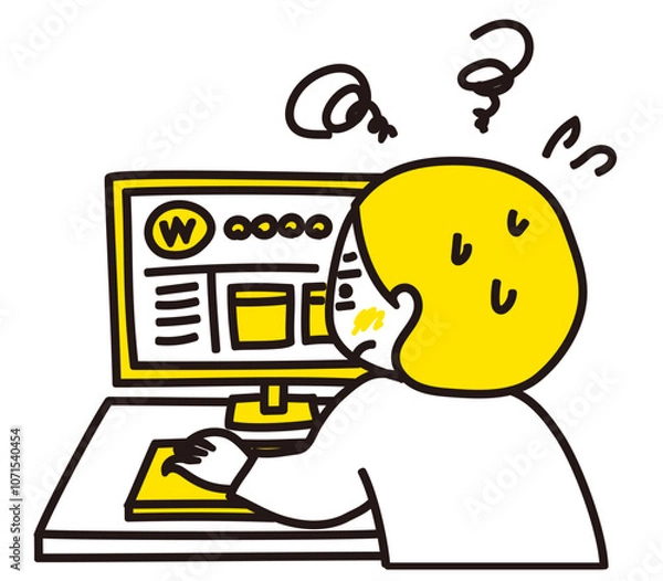 Obraz パソコンの設定がわからなくて困っている人のイラスト