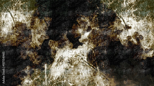 Obraz Abstract dark background with brown and white paint splatters.