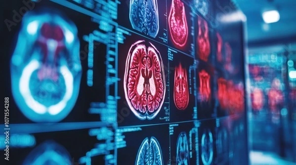 Obraz Brain Scan Imagery with Highlighted Nerves A Visual Representation of Medical Neuroscience, Exploring the Complex Network of the Human Brain