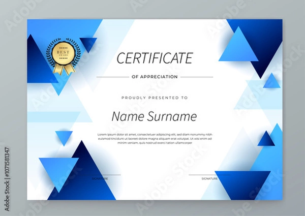 Obraz Modern Certificate Template with Blue Design Elements
