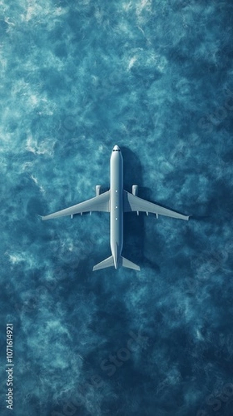 Fototapeta High-angle shot of an airplane flying over a vast expanse of the ocean, showcasing serene blue waters and aviation.