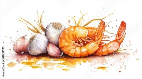 Obraz Sizzling Gambas Al Ajillo: Aromatic Garlic Shrimp Art