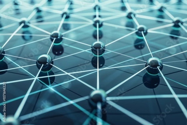 Fototapeta Business collaboration network: nodes linked to show increasing connections and collaborations