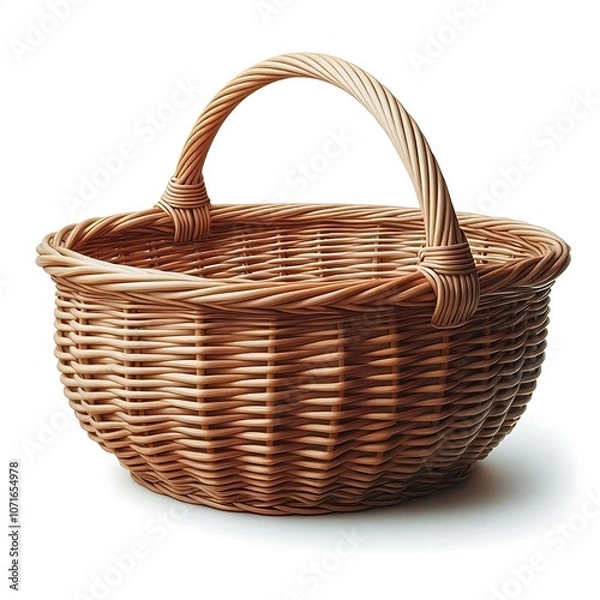 Obraz Oval Wicker Basket with Two Handles - Light Brown, Isolated on White Background