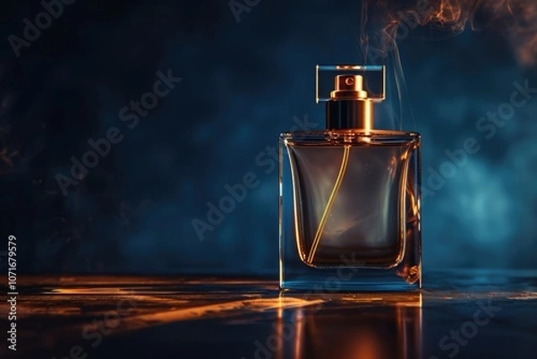Obraz Luxury mens perfume bottle on dark background with space.
