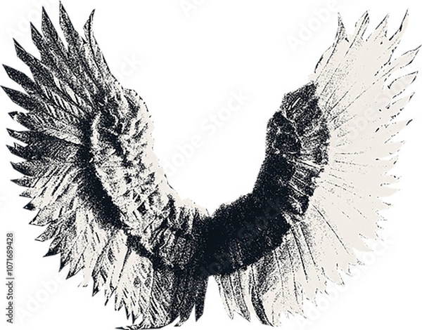 Fototapeta  Сlipping from a black and white vintage magazine elements, halftone angel wings