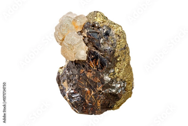 Fototapeta Sphalerite with fluorite mineral stone and pyrite on a white background close up.