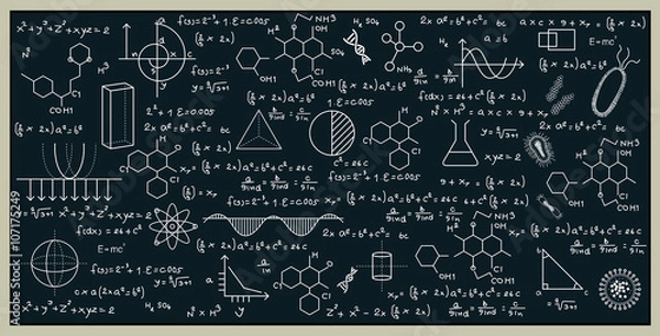 Obraz Tablica z matematyki i nauk przyrodniczych, pisząc na tablicy.