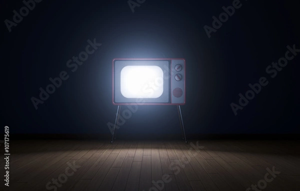 Obraz Pusty ciemny pokój z telewizorem
