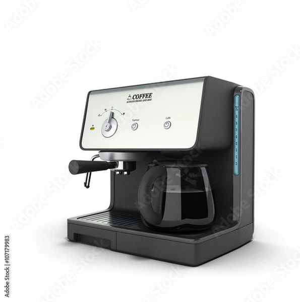 Fototapeta 3d ilustration of Stylish black espresso making machine brewing
