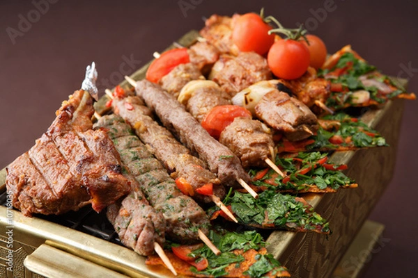Obraz Meat on a grill. Kebab.