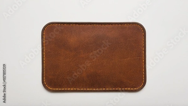Fototapeta Rectangular brown leather patch mockup with rounded corners for branding