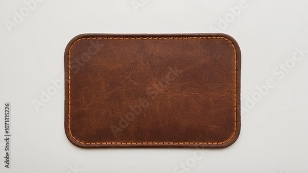 Fototapeta Rectangular brown leather patch mockup with rounded corners for branding