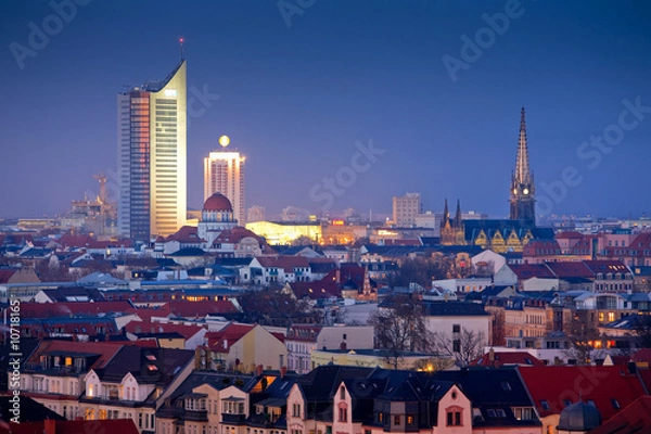 Obraz panoramę Lipska w nocy