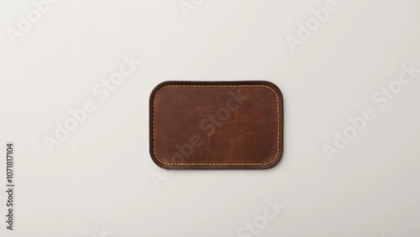 Fototapeta Rectangular brown leather patch mockup with rounded corners for branding