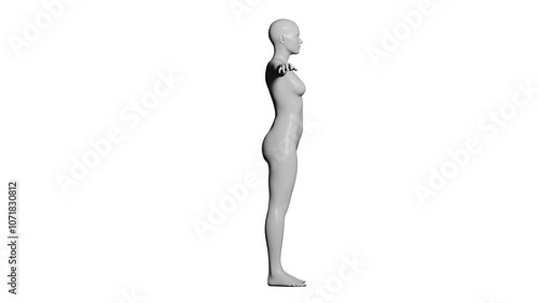 Fototapeta White Female Mannequin in T-Pose Isolated on Transparent Background. Side View (Lateral).