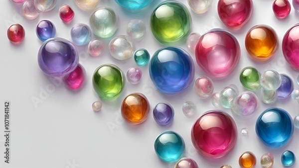 Obraz 3D transparent colorful bubbles on a gray background look realistic.