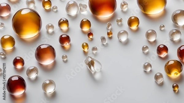Obraz 3D transparent colorful bubbles on a gray background look realistic.