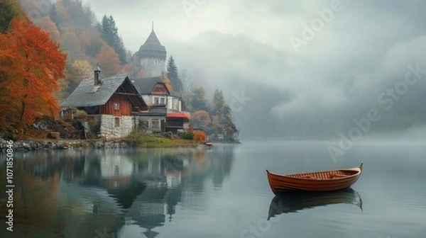 Fototapeta The ancient town is picturesque in autumn