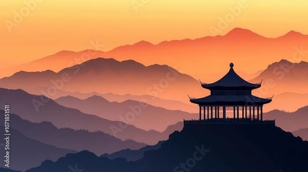 Fototapeta chinese temple background, minimal, art, ai generative