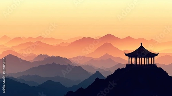 Fototapeta chinese temple background, minimal, art, ai generative