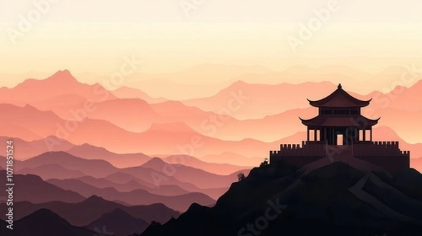 Fototapeta chinese temple background, minimal, art, ai generative