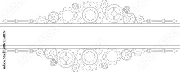 Fototapeta Hand drawn gear cogwheel corner, frame and border Doodle sketch style color gear mechanism. Concept of business idea, teamwork, progress background. Doodle cog. Vector illustration