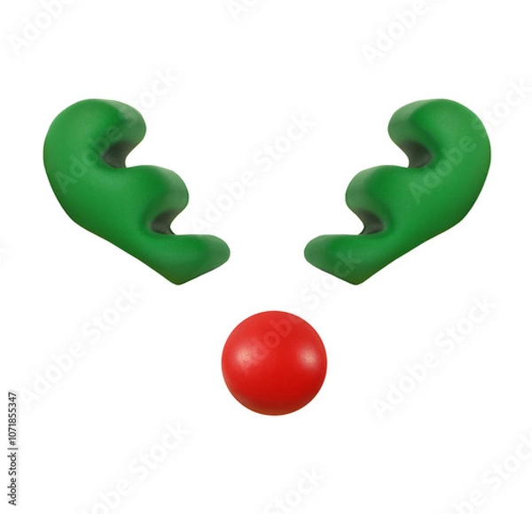 Fototapeta Reindeer's horns and red nose are a minimalistic symbol of Christmas and the celebration of the New Year. Suitable for social media posts and holiday greetings. Isolated on white background