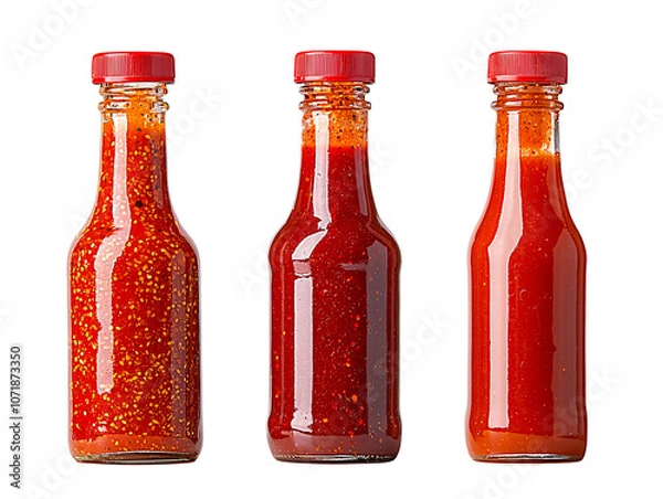 Fototapeta a group of bottles of red sauce