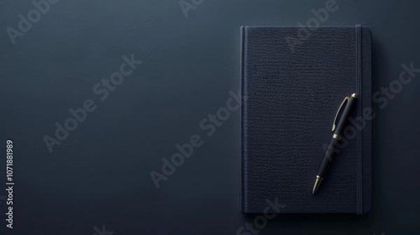 Obraz Dark Navy Notebook with Pen, Generative AI Illustration