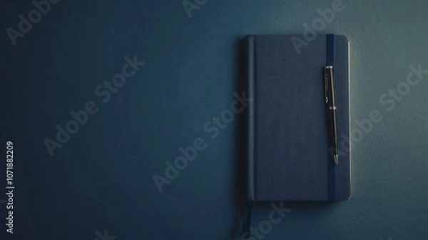 Obraz Dark Navy Notebook with Pen, Generative AI Illustration