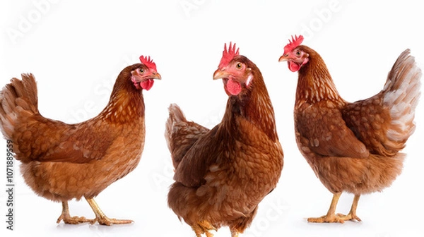 Obraz  Brown hens isolated on white background