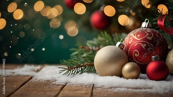 Fototapeta A warm and inviting Christmas background with a decorated fireplace and festive garlands.

