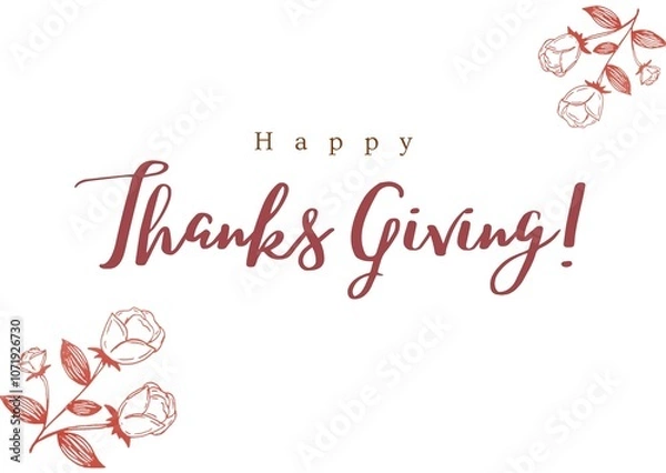 Fototapeta Beige Brown Feminine and Beauty Happy Thanks Giving Greetings Card, with elements like rose