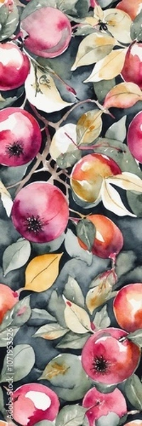 Obraz Watercolor Bookmark with Natural Theme of Berries and Intricate Leaves – Fresh Sketch Style Illustration