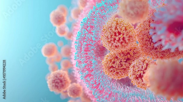 Fototapeta A colorful, abstract representation of viral particles, showcasing intricate details and a scientific aesthetic.