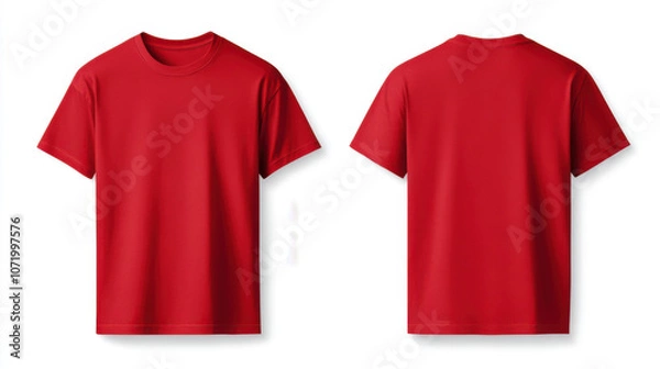 Fototapeta Product mockup and ads, Red T shirt with front and back views, showcasing simple and classic design. Perfect for casual wear or promotional events