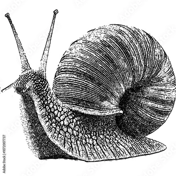 Fototapeta Hyper-Realistic Snail with Textured Shell and Extended Antennae with clipping path.