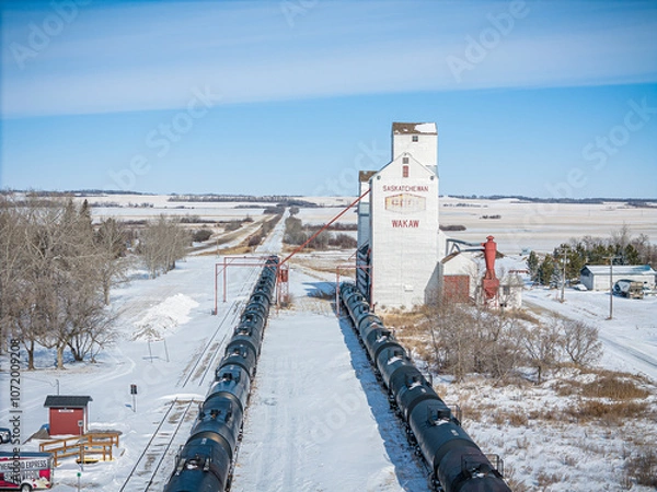 Fototapeta Aerial Drone View of Wakaw, Saskatchewan in Winter