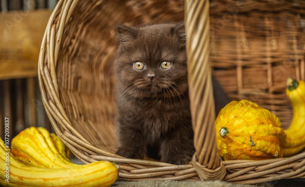 Fototapeta Britisch Kurzhaar Kitten in braun im Herbst , niedlich