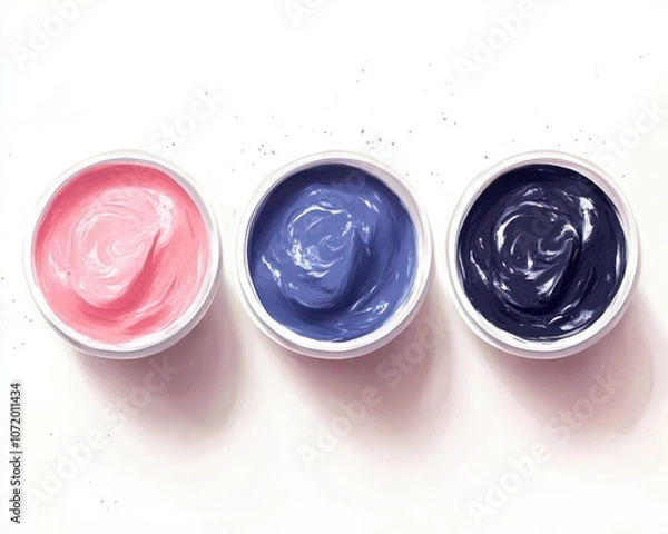 Obraz Three bowls of colorful paint in pink, blue, and navy, perfect for artistic projects.
