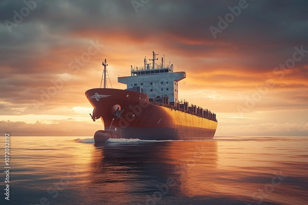 Obraz Selective focus container cargo freight ship with stack of container box, Aerial view of massive cargo ship on the sea.	